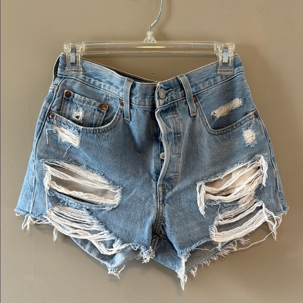 Levi's Blue Distressed Jean Shorts High-Waisted